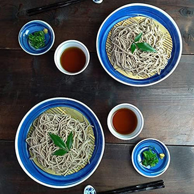 Mino Ware Ceramic Plate for Soba/Udon HAKEME Blue