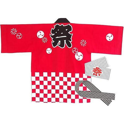 UNISEX Happi Set Matsuri Red Large "祭 (Festival)"