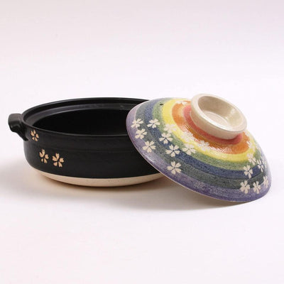 Banko Ware Donabe 2-4 People 25.5cm Sakura Rainbow Clay Pot