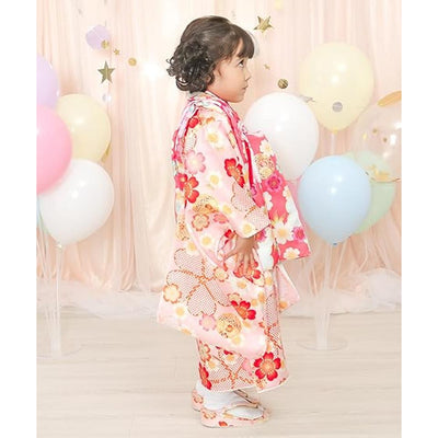 Full Kimono Set for 3 Years Old  Light Pink Sakura Shichigosan/New Years Ceremony