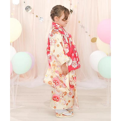 Full Kimono Set for 3 Years Old Yellow & Pink Shichigosan/New Years Ceremony