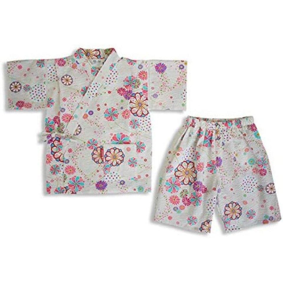Kid's Jinbei 90cm-150cm Girls Ripple White