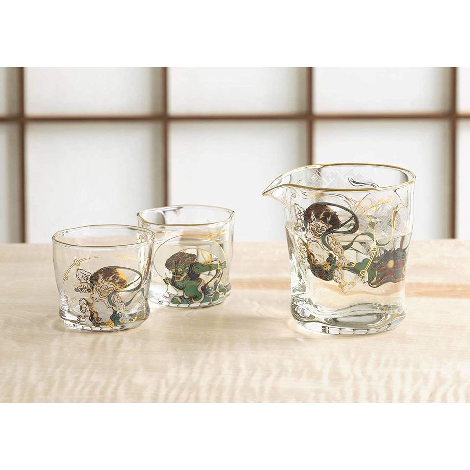 Sake Glass Set Fujin Raijin (God of Wind and Thunder) Made in Japan