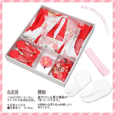 Full Kimono Set for 3 Years Old  Red & White Sakura Shichigosan/New Years Ceremony