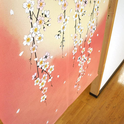 NOREN Japanese Doorway Curtain Shidare Sakura Moon 150 x 85cm Pink