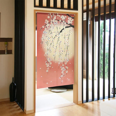 NOREN Japanese Doorway Curtain Shidare Sakura Moon 150 x 85cm Pink