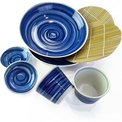 Mino Ware Ceramic Plate for Soba/Udon HAKEME Blue