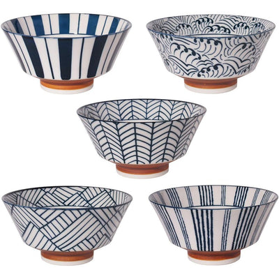 Set of 5 Mino Ware Japanese Traditional Desinged Noodle Bowl