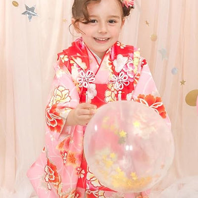 Full Kimono Set for 3 Years Old Pink & Red Shichigosan/New Years Ceremony