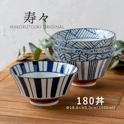 Set of 5 Mino Ware Japanese Traditional Desinged Noodle Bowl