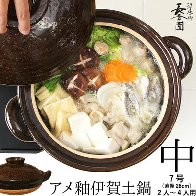 NAGATANIEN IGA Donabe 2-4 people 26.5cm Brown Clay Pot