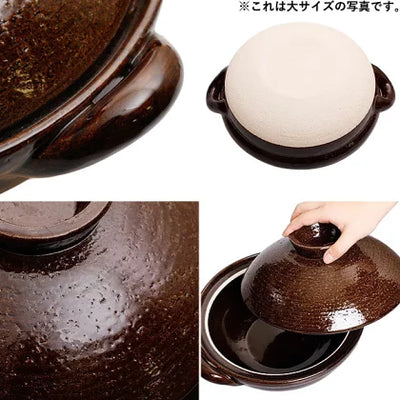 NAGATANIEN IGA Donabe 3-5 people Large 30.5cm Brown Ame Clay Pot